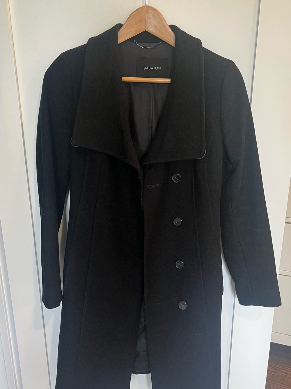 Babaton Black Double-Breasted Wool Pea Coat